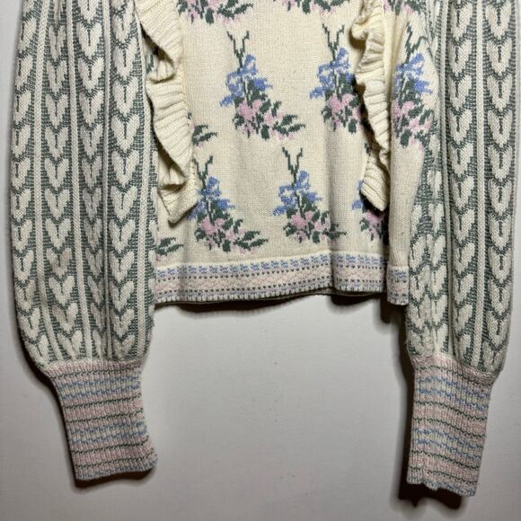 LoveShackFancy Warwick Cropped Floral Pullover Sweater - Picture 3 of 10
